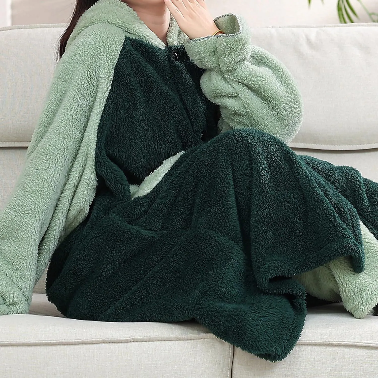 HGps8w Fuzzy Fleece Pajama Sets for Women Winter Long Fuffy Hoodie Jacket Sleepwear Comfy Plush Pants Lounge Pjs with Pockets
