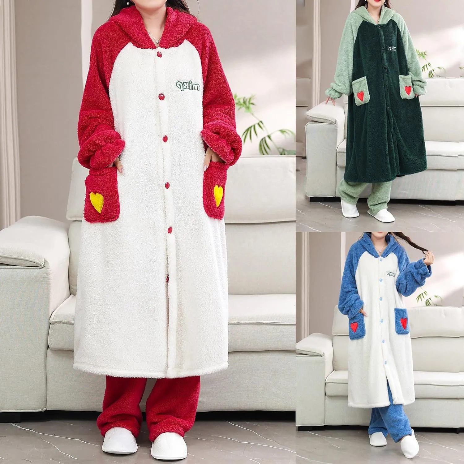 HGps8w Fuzzy Fleece Pajama Sets for Women Winter Long Fuffy Hoodie Jacket Sleepwear Comfy Plush Pants Lounge Pjs with Pockets