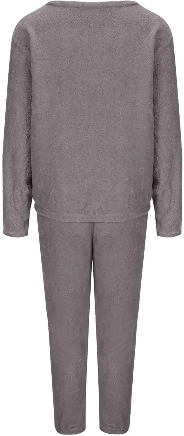 HGps8w Women's Embroidery Fuzzy Fleece Pajama Sets - Long Sleeve Pullover Sleepwear Tops Long Pants 2 Piece Lounge Outfits