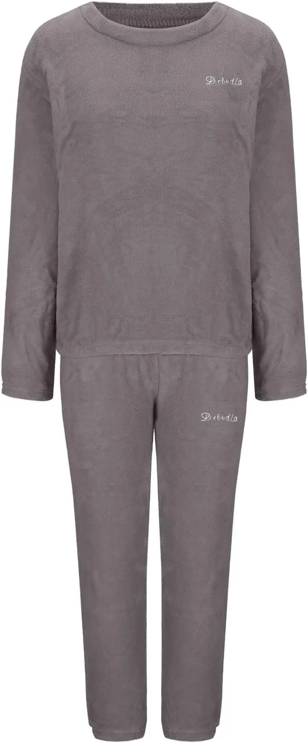 HGps8w Women's Embroidery Fuzzy Fleece Pajama Sets - Long Sleeve Pullover Sleepwear Tops Long Pants 2 Piece Lounge Outfits