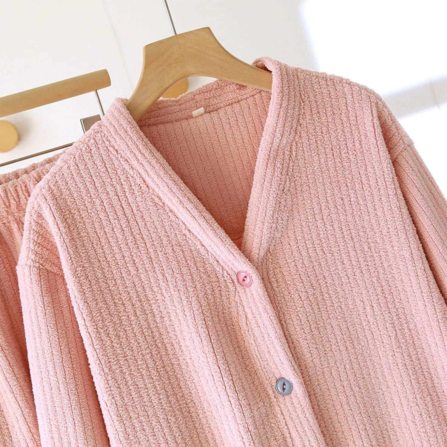 HGps8w Women's Fuzzy Fleece Winter Pajama Sets - Button V Neck Long Sleeve Sleepwear Comfy Fuffy Plush Pants Lounge Pjs