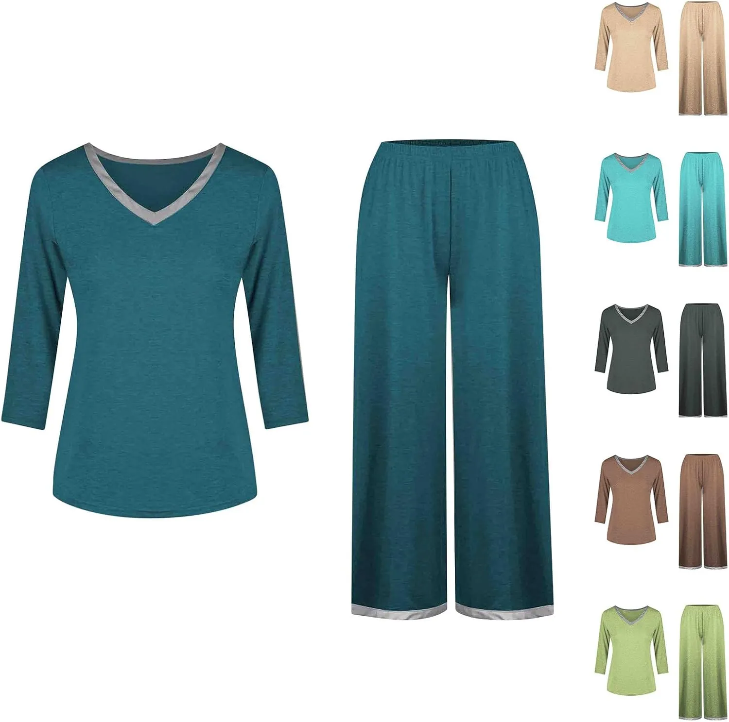 HGps8w Women's Pajama Sets Colorblock V Neck Long Sleeve Top and Long Pants 2 Piece Pjs Lounge Set Soft Sleepwear