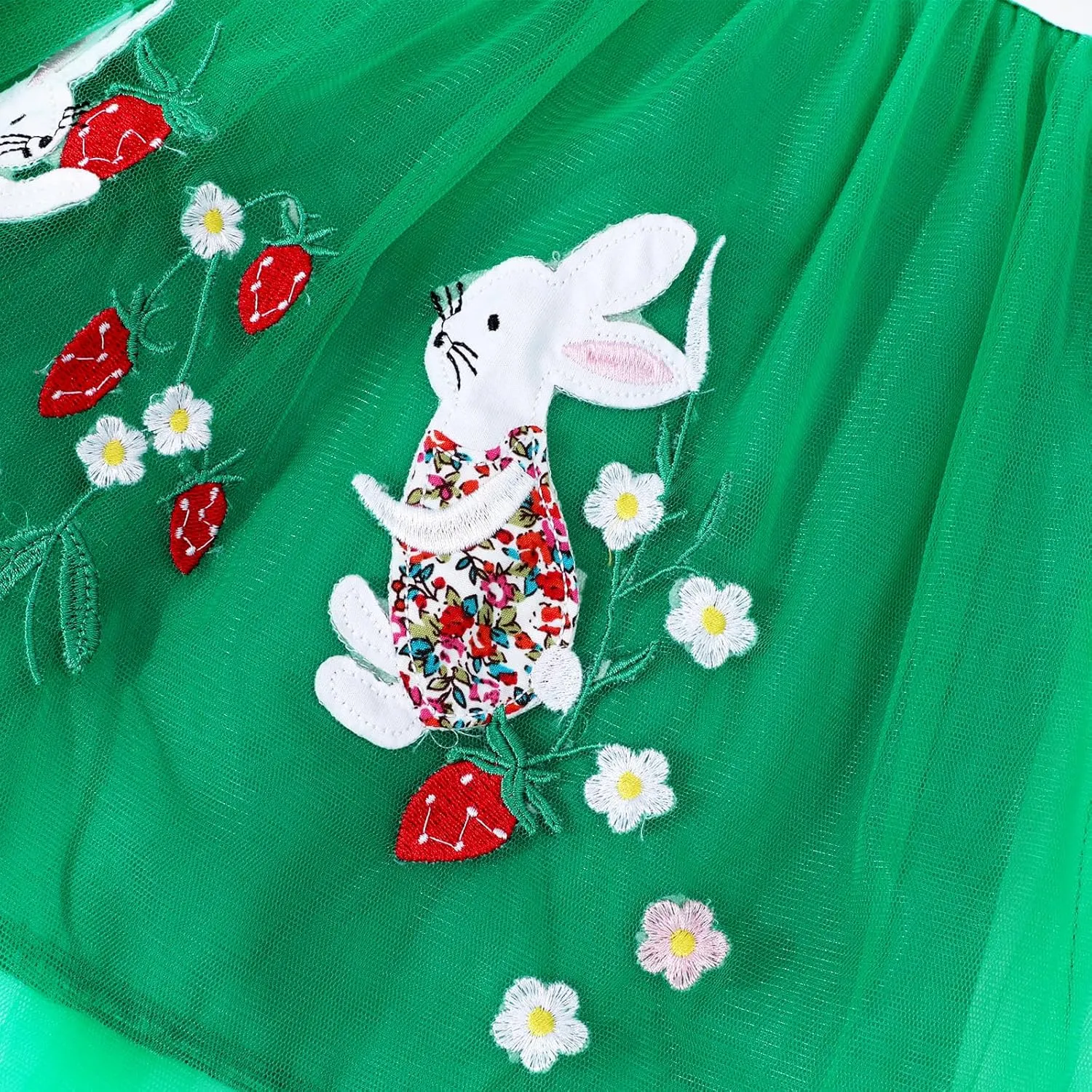 HILEELANG Girl Easter Dresses Short Ruffle Sleeve Cotton Tulle Tutu Birthday Party Dresses