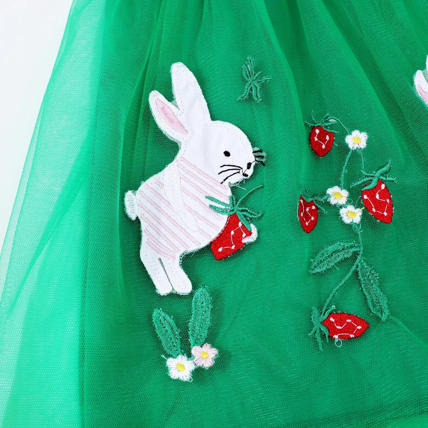 HILEELANG Girl Easter Dresses Short Ruffle Sleeve Cotton Tulle Tutu Birthday Party Dresses