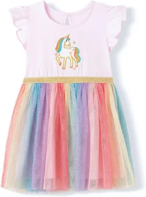 HILEELANG Girl Easter Dresses Short Ruffle Sleeve Cotton Tulle Tutu Birthday Party Dresses