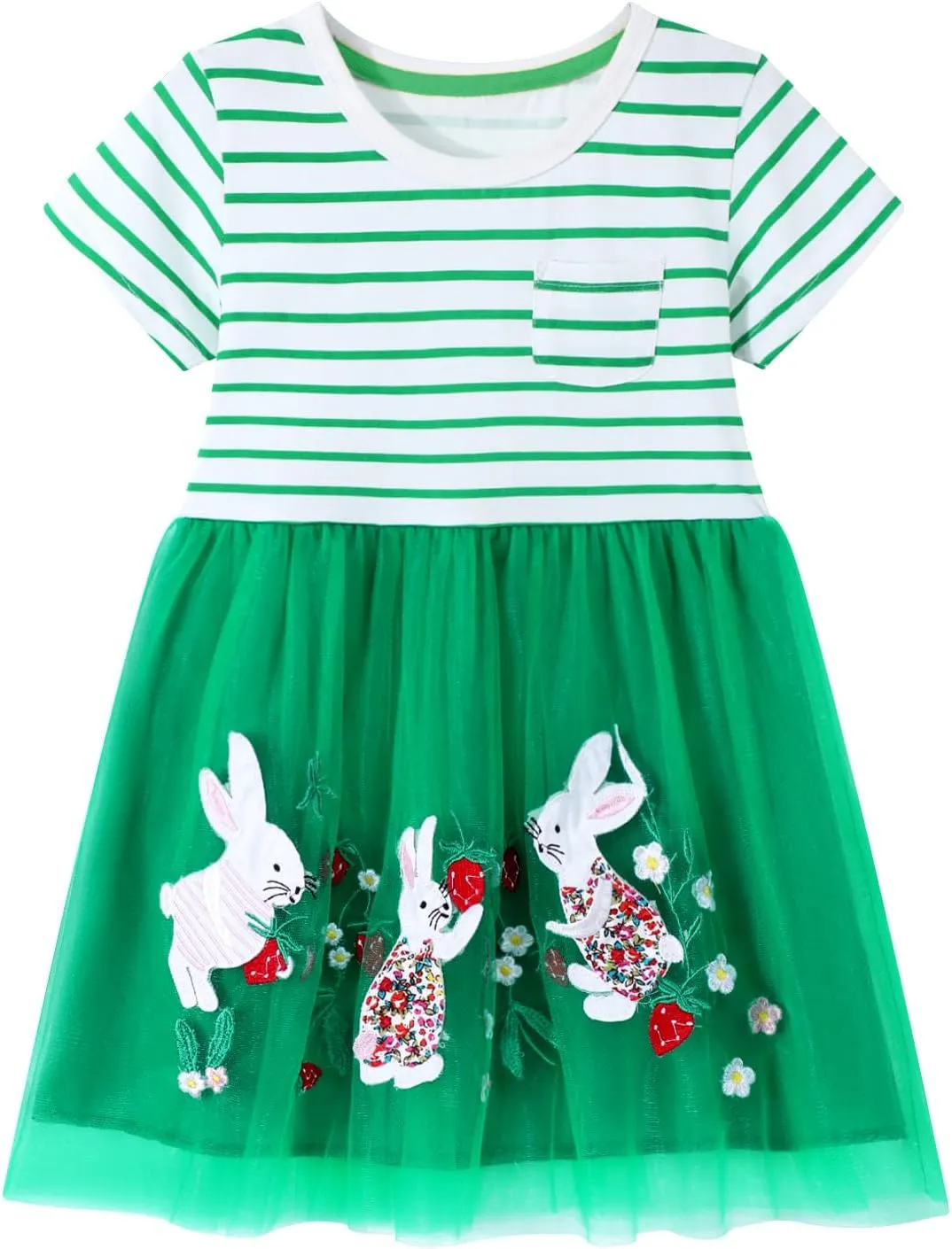HILEELANG Girl Easter Dresses Short Ruffle Sleeve Cotton Tulle Tutu Birthday Party Dresses