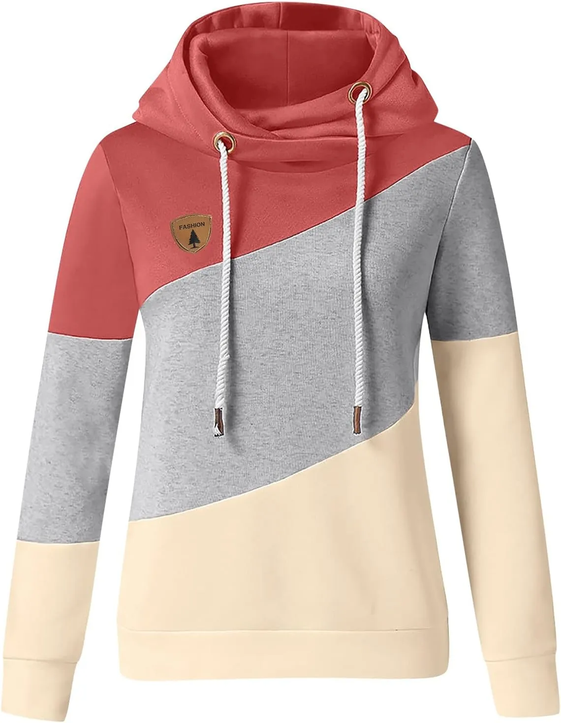 Hooded Sweatshirts Women Plus Size Colorblock Patchwork String Hoodies Casual Comfy Pullover Tunics Sweater Fashion