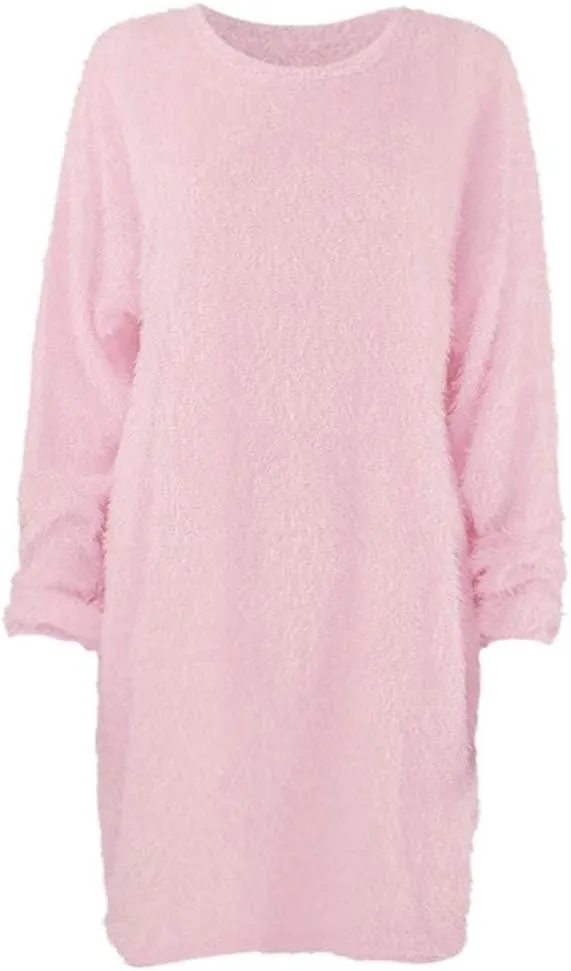 JJHAEVDY Sweater Dresses for Women 2025 Long Sleeve Crewneck Dress Solid Casual Dresses Fall Fuzzy Dresses Winter Loose Dress