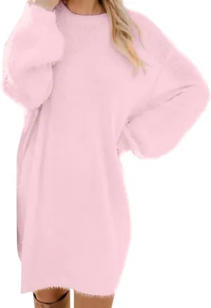 JJHAEVDY Sweater Dresses for Women 2025 Long Sleeve Crewneck Dress Solid Casual Dresses Fall Fuzzy Dresses Winter Loose Dress