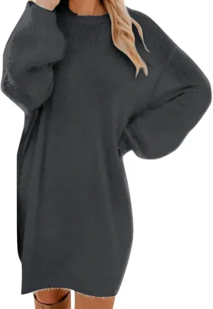 JJHAEVDY Sweater Dresses for Women 2025 Long Sleeve Crewneck Dress Solid Casual Dresses Fall Fuzzy Dresses Winter Loose Dress