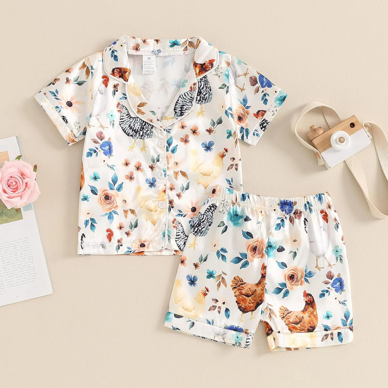 Kids Toddler Girls Pajamas Baby Short Sleeve Lapel Button Down Tops   Shorts Satin Silk Sleepwear Summer Loungewear