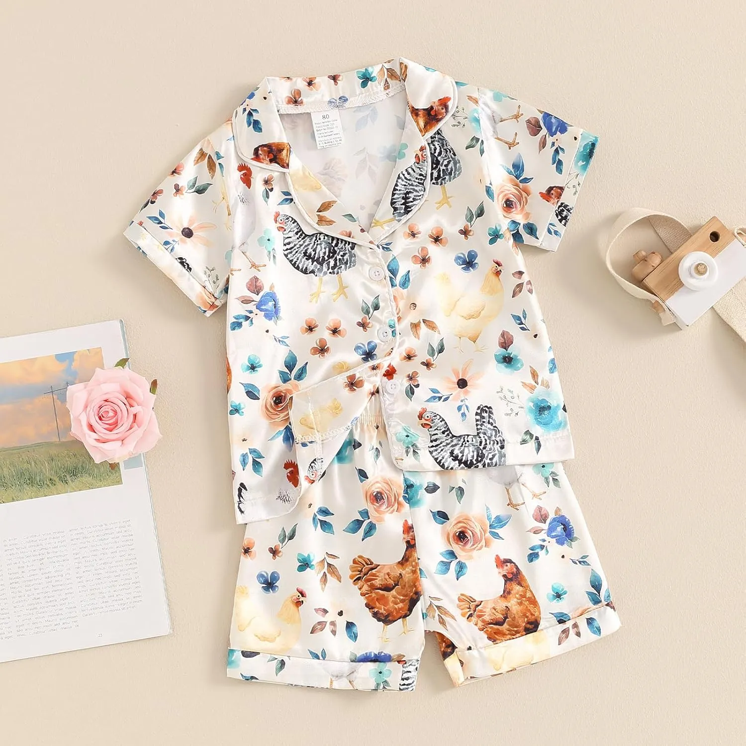 Kids Toddler Girls Pajamas Baby Short Sleeve Lapel Button Down Tops   Shorts Satin Silk Sleepwear Summer Loungewear