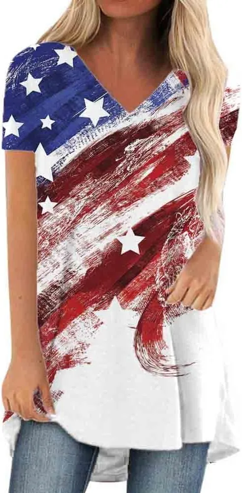 KKG Tops Tunics for Women to Wear with Leggings, Casual Loose Fit V Neck Short/Long Sleeves T Shirt