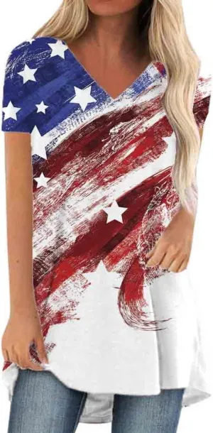 KKG Tops Tunics for Women to Wear with Leggings, Casual Loose Fit V Neck Short/Long Sleeves T Shirt