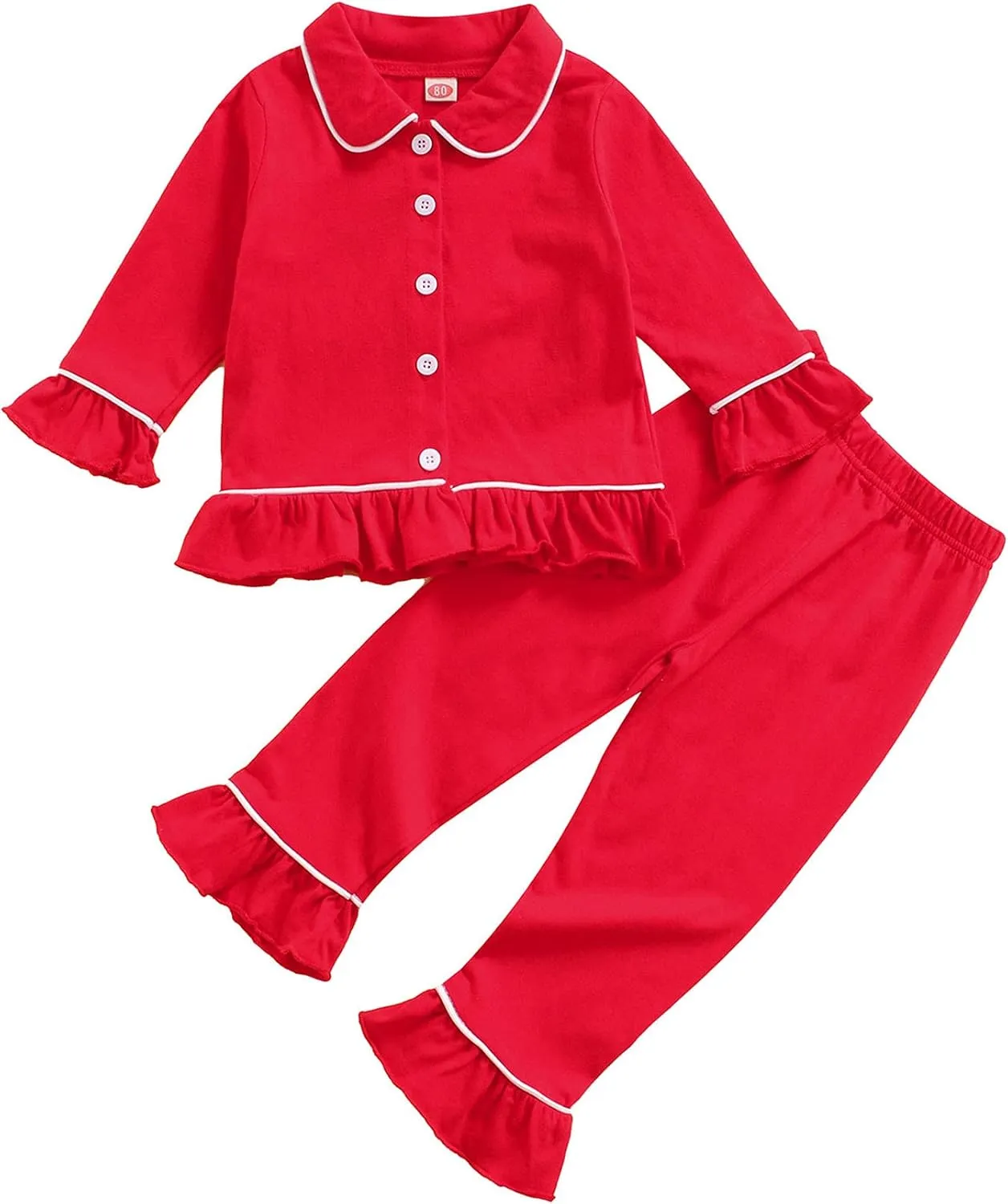 KMBANGI Toddler Baby Girl Two Piece Pajamas Set Long Sleeve Ruffle Button Down Pajamas Top Pants Sleepwear Clothes