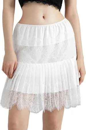 KOSUSANILL Lace Mini Skirt Women Low Rise Pleated Ruffle Half Slips Elastic Flowy Layered Mesh Y2k Short Micro Underskirt