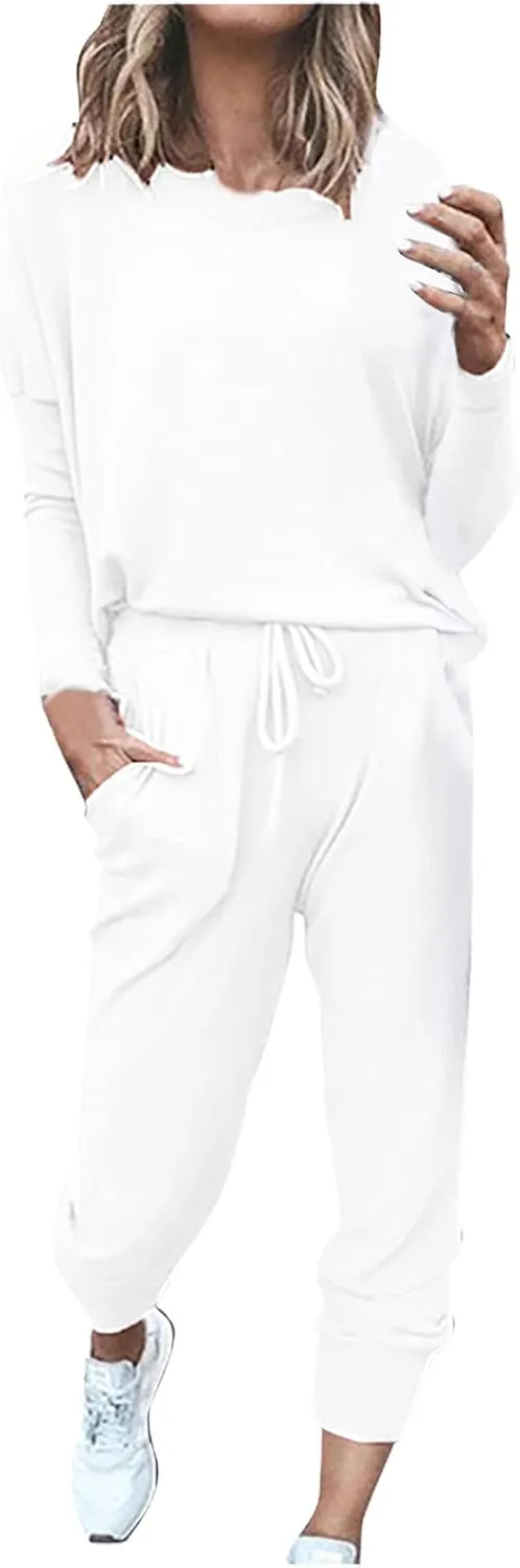 Lastesso Womens 2 Piece Sweatsuits Set Lightweight Loungewear Crewneck Loose Pullover Cozy Active Jogger Pants Soft Tracksuit