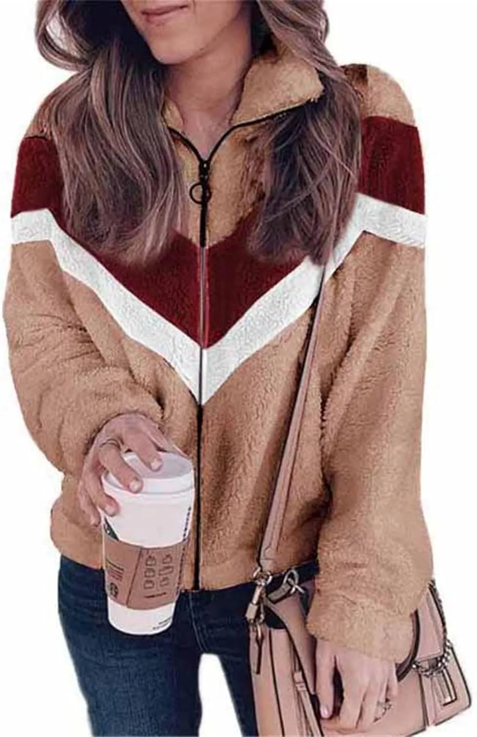 LCMTWX Fleece Jacket Women Casual Coat Outdoor Slim Coffee Outwear Plush Long Cardigan Trendy Warm Oversized Fluffy Womens