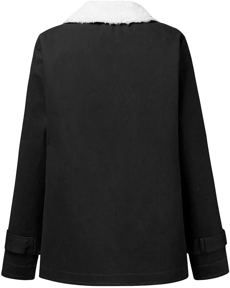 LCMTWX Fuzzy Shaggy Teddy Coats Jacket Lapel Single Breasted Long Sleeve Plus Size Outwear Coat Shaggy Warm Winter Womens