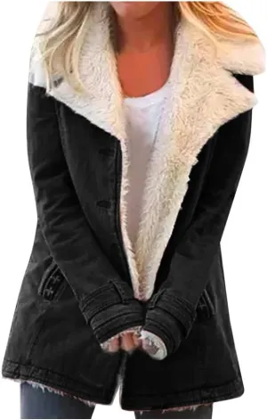LCMTWX Fuzzy Shaggy Teddy Coats Jacket Lapel Single Breasted Long Sleeve Plus Size Outwear Coat Shaggy Warm Winter Womens