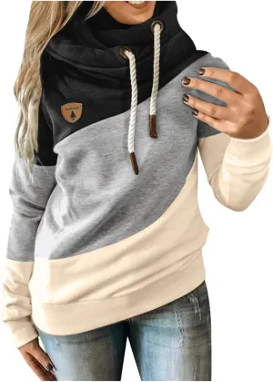 LCMTWX Sleeve Casual Hoodie Splice Contrast Long Sweatshirt Solid Strap Women Tops Women's Hoodies Sweatshirts Petite