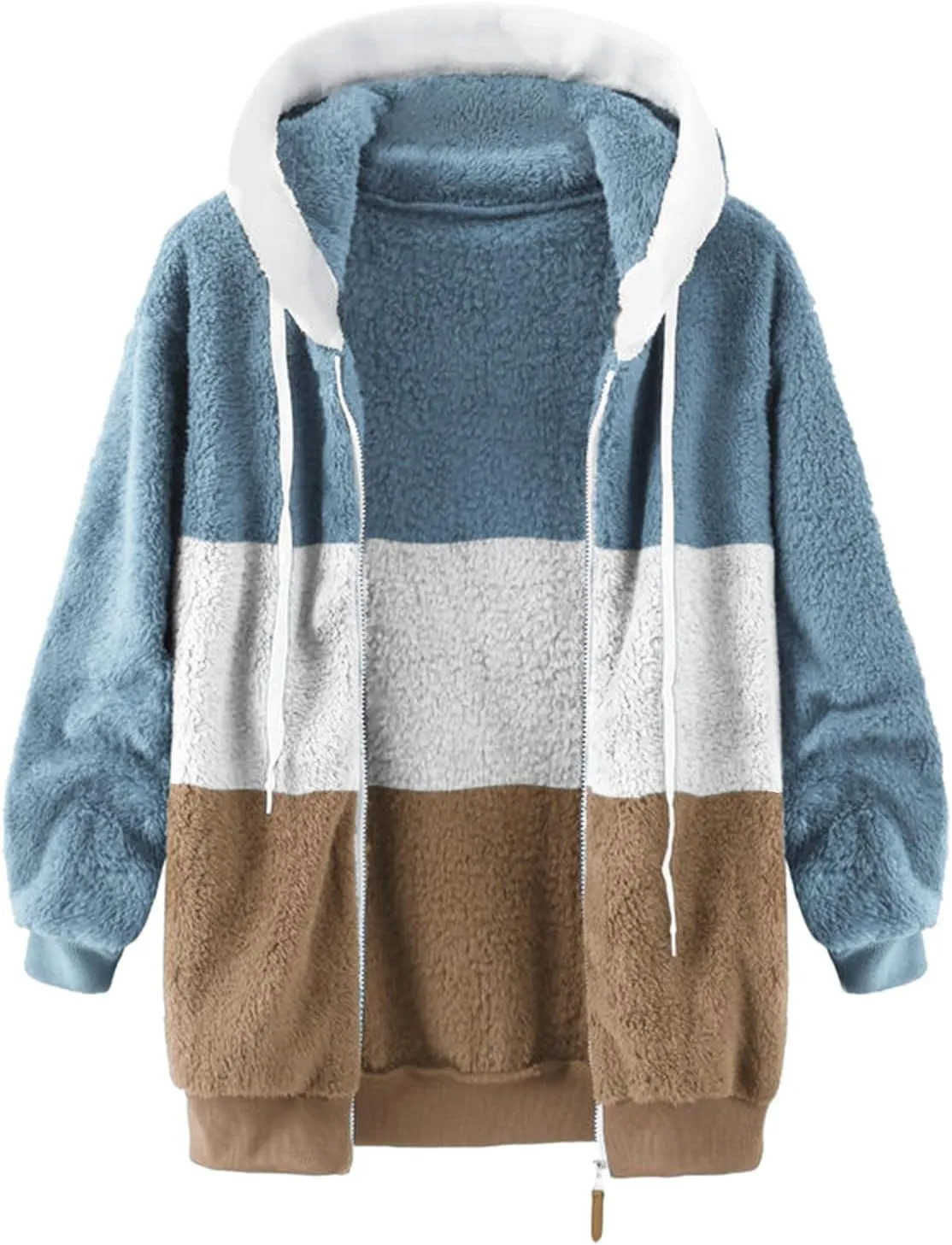 LCMTWX Women Fashion Color Block Faux Shearling Coat Pullover Sweatershirt Solid Artificial Wool Coat Outerwear with Warm