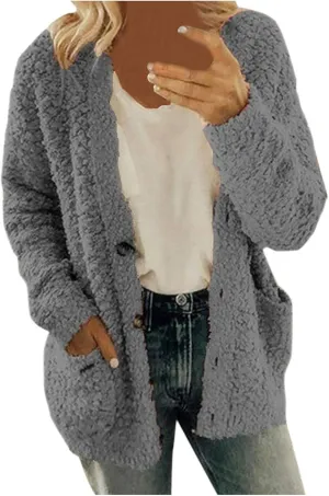 LCMTWX Women Fashion Color Block Faux Shearling Coat Wool Zipper Drawstring Long-Sleeved Hoodie Patchwork Cardigan Coats