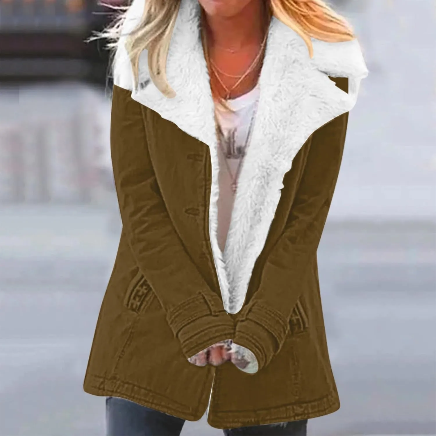 LCMTWX Women's Coats Basic Long Jacket Coat Long Sleeved Jumper with Pockets Winter Coat Women Faux Fur Fur Coats for