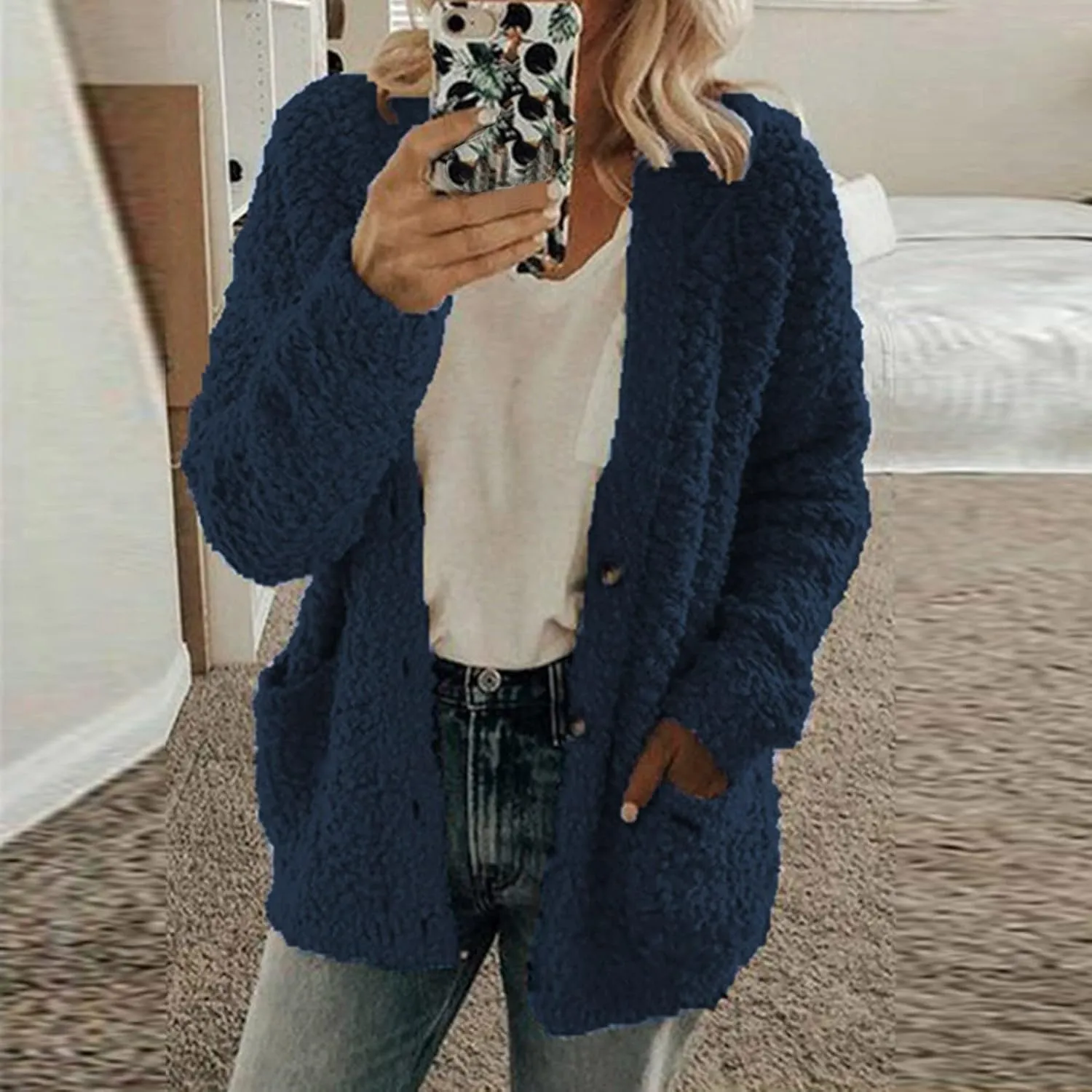 LCMTWX Women's Coats Basic Long Jacket Coat Long Sleeved Jumper with Pockets Winter Coat Women Faux Fur Fur Coats for