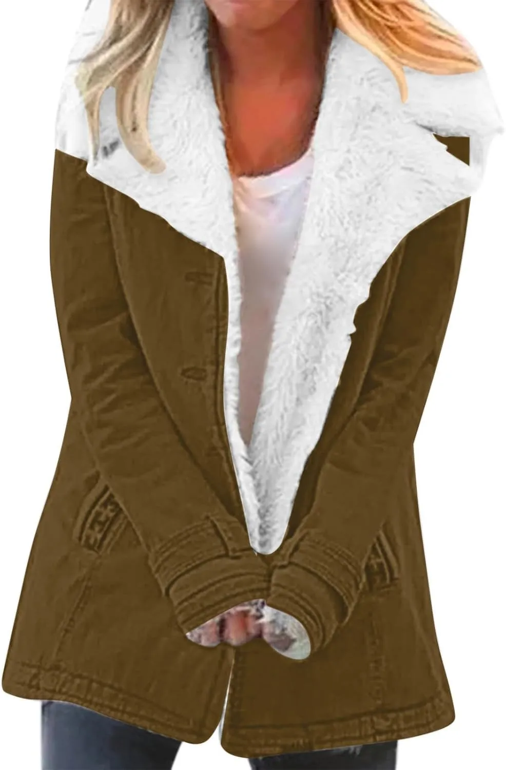LCMTWX Women's Coats Basic Long Jacket Coat Long Sleeved Jumper with Pockets Winter Coat Women Faux Fur Fur Coats for