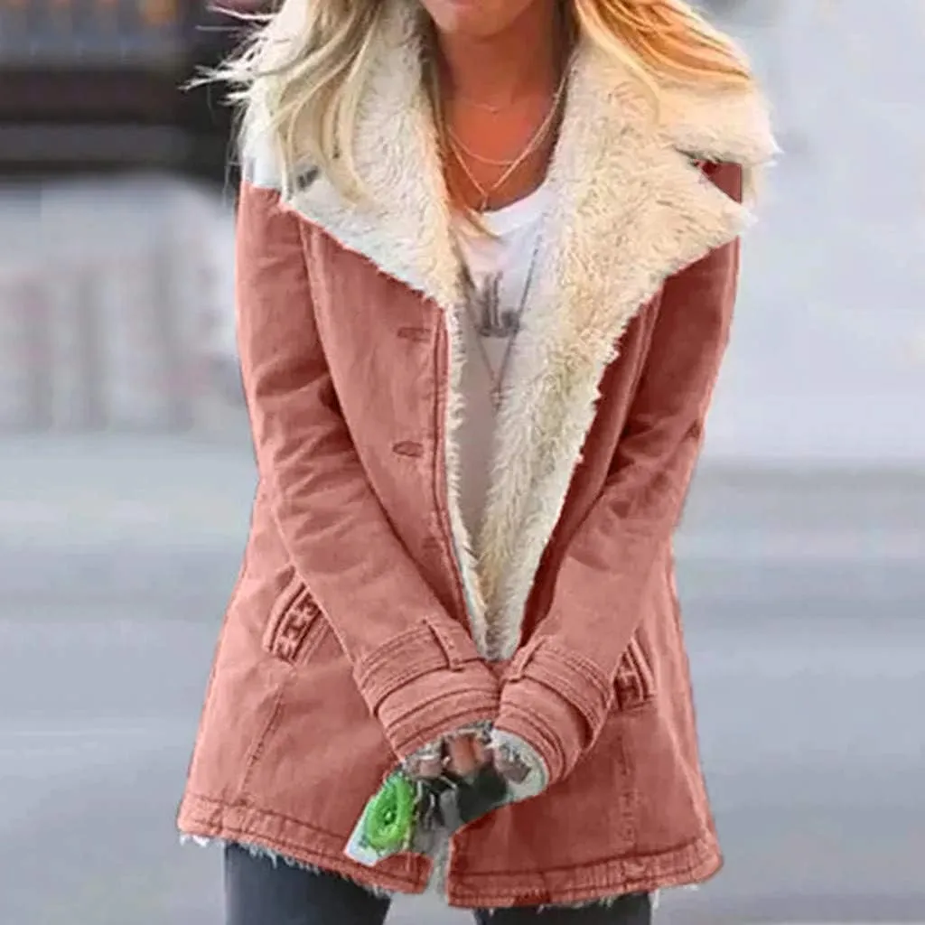 LCMTWX Womens Fuzzy Fleece Jacket Printed Lapel Single-Breasted Long Sleeve Plus Size Outwear Coat Outerwear with Pockets