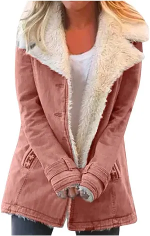 LCMTWX Womens Fuzzy Fleece Jacket Printed Lapel Single-Breasted Long Sleeve Plus Size Outwear Coat Outerwear with Pockets