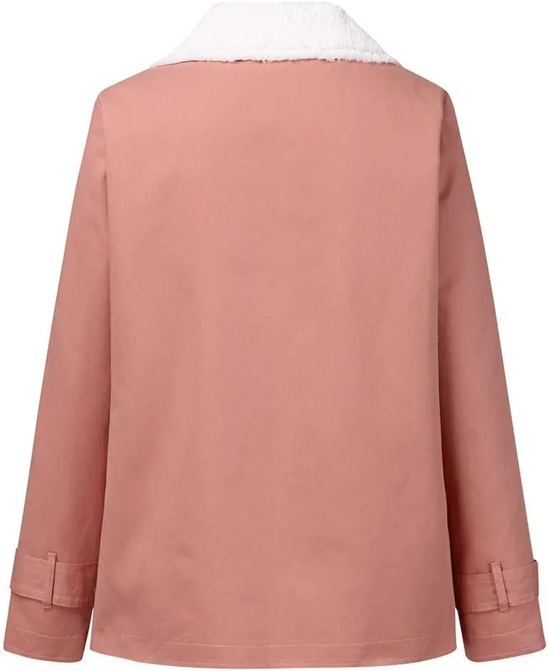 LCMTWX Womens Fuzzy Fleece Jacket Printed Lapel Single-Breasted Long Sleeve Plus Size Outwear Coat Outerwear with Pockets