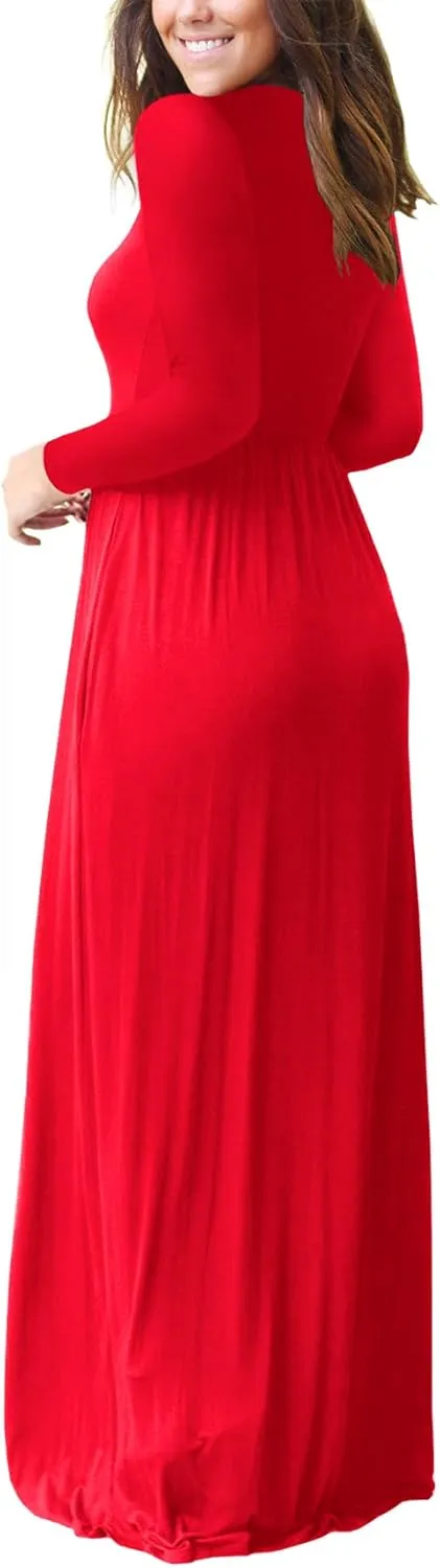 LILBETTER Women's Long Sleeve Loose Plain Maxi Dresses Casual Long Dresses with Pockets