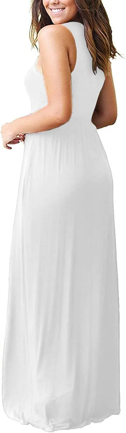 LILBETTER Women's Sleeveless Racerback Loose Plain Maxi Dresses Casual Long Dresses with Pockets