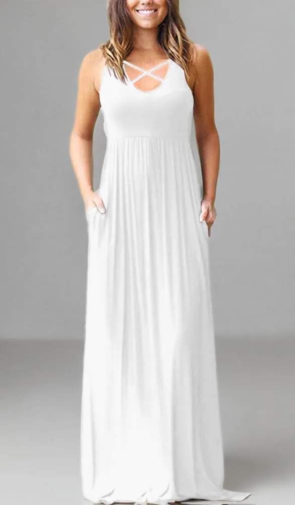 LILBETTER Women's Sleeveless Racerback Loose Plain Maxi Dresses Casual Long Dresses with Pockets