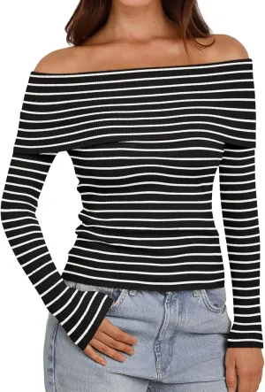 LILLUSORY Womens Off The Shoulder Sweater Fall Long Sleeve Going Out Y2k Tops Winter Date Night Outfits