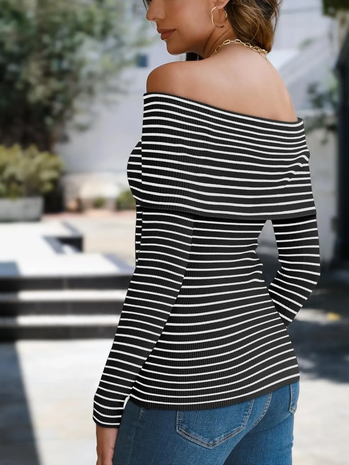 LILLUSORY Womens Off The Shoulder Sweater Fall Long Sleeve Going Out Y2k Tops Winter Date Night Outfits
