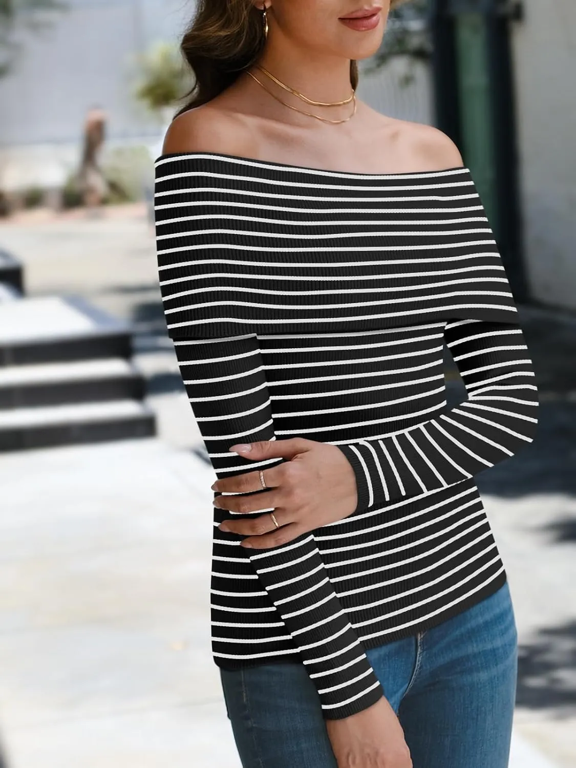 LILLUSORY Womens Off The Shoulder Sweater Fall Long Sleeve Going Out Y2k Tops Winter Date Night Outfits