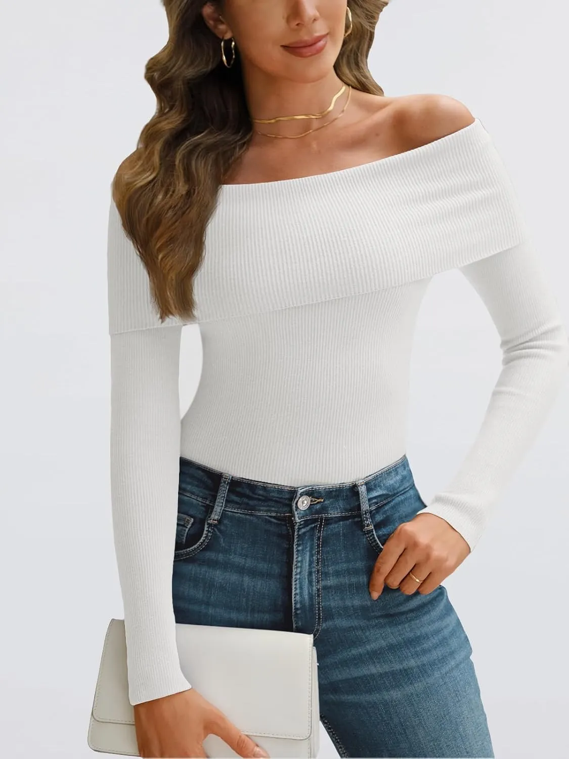 LILLUSORY Womens Off The Shoulder Sweater Fall Long Sleeve Going Out Y2k Tops Winter Date Night Outfits