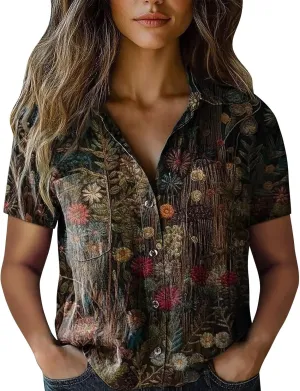 Linen Boho Tops for Women Boho Tops for Women 2025 Hippie Summer Short Sleeve Button Up Blouses Short Sleeve Shirts