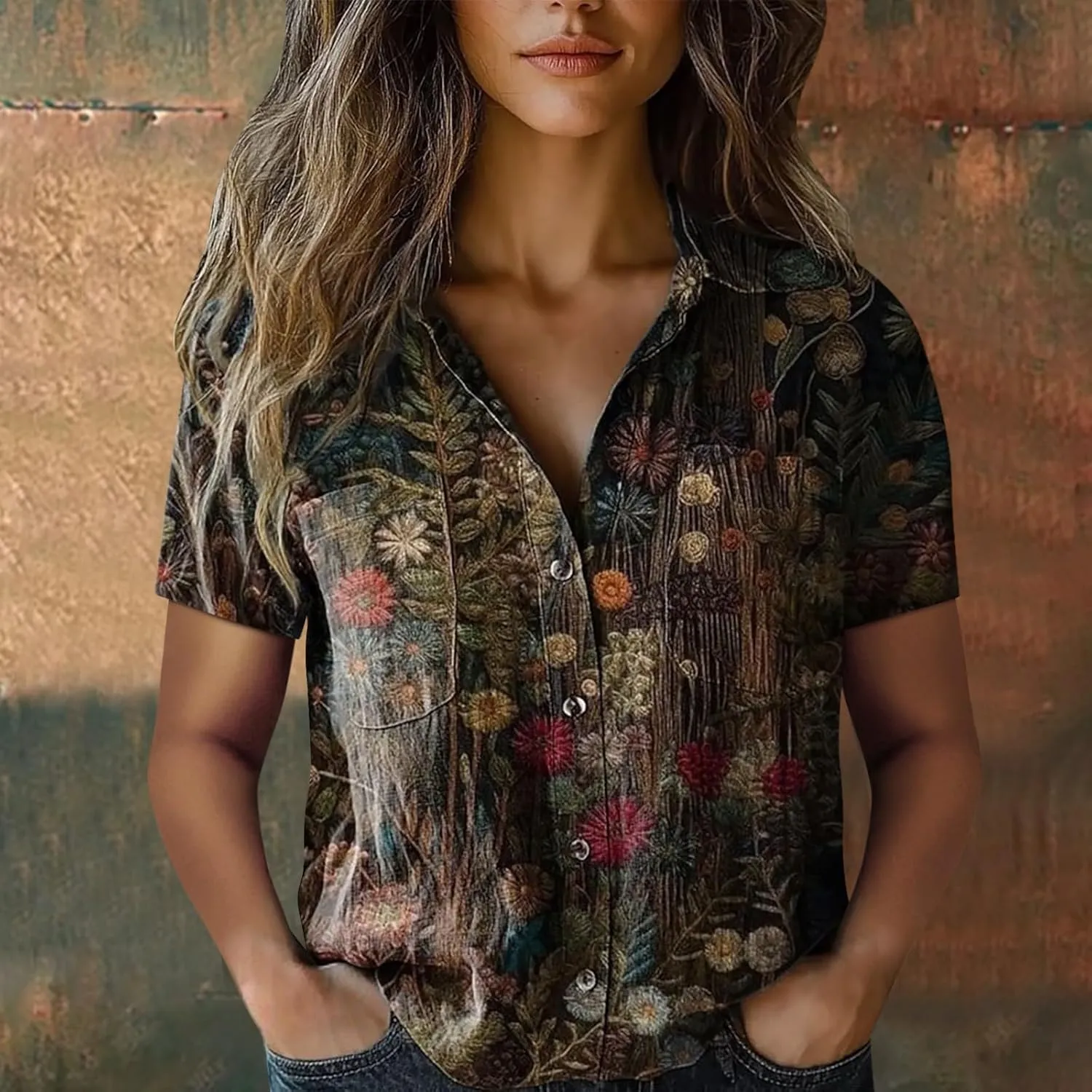 Linen Boho Tops for Women Boho Tops for Women 2025 Hippie Summer Short Sleeve Button Up Blouses Short Sleeve Shirts