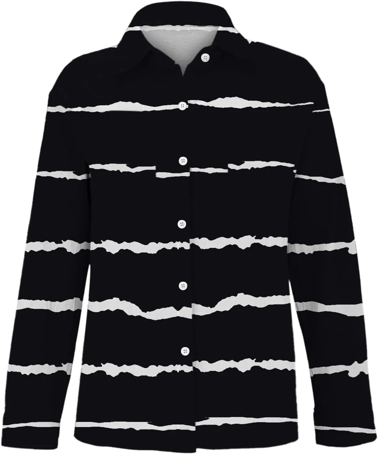 Linen Button Down Shirts for Women Floral Striped Vintage Boho Tops Dressy Casual Fit Long Sleeve Blouse with Pocket