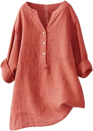 Linen Shirt for Women Loose V Neck Tops Womens Daily Summer T-Shirts 2025