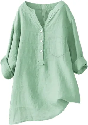 Linen Shirt for Women Loose V Neck Tops Womens Daily Summer T-Shirts 2025