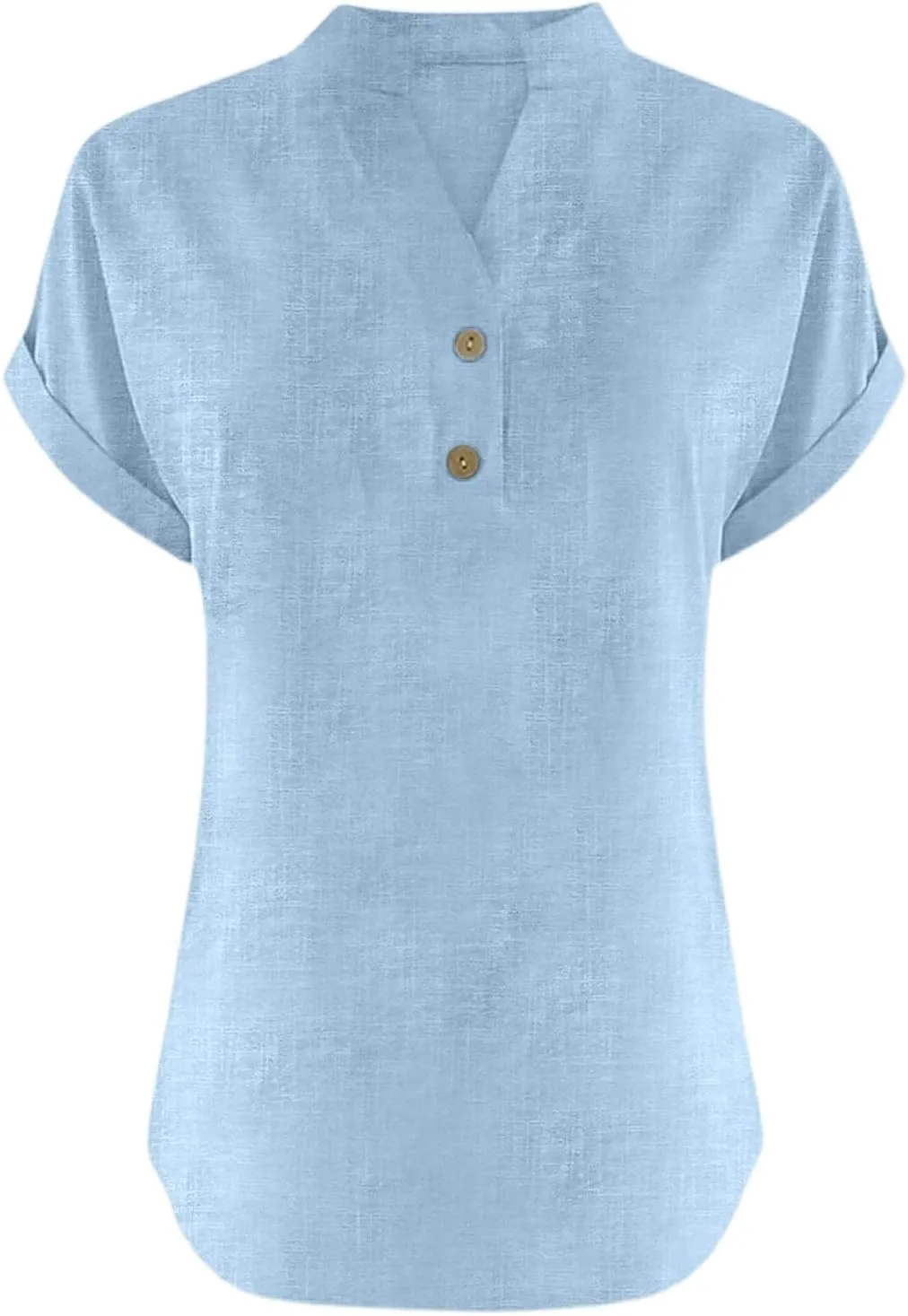 Linen Shirts for Women Button Up Cotton Shirt Summer Short Sleeve Blouse Loose Fit V-Neck Casual Blouses Tops
