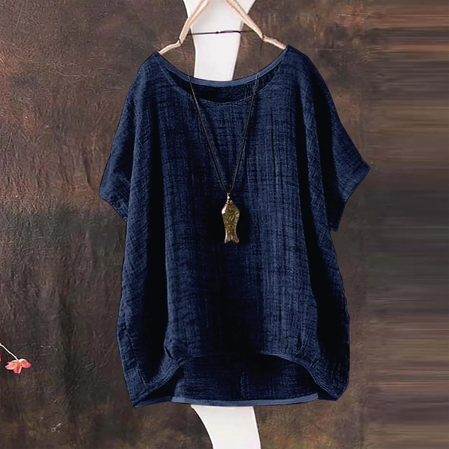 Linen Shirts for Women Summer 2025 Trendy Plus Size Crewneck Short Sleeve Cute Tops Casual Loose Fit Comfy Blouses