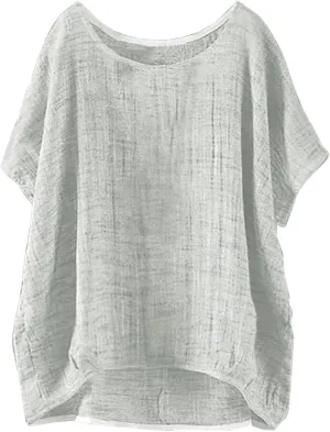 Linen Shirts for Women Summer 2025 Trendy Plus Size Crewneck Short Sleeve Cute Tops Casual Loose Fit Comfy Blouses