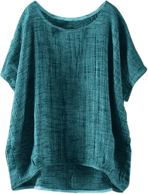 Linen Shirts for Women Summer 2025 Trendy Plus Size Crewneck Short Sleeve Cute Tops Casual Loose Fit Comfy Blouses