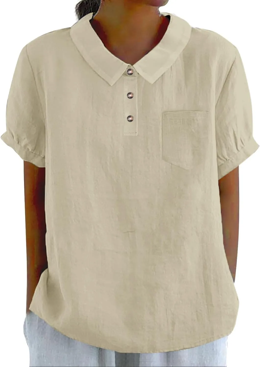 Linen Shirts for Women Summer Lightweight Short Sleeve Tunic Tshirts Cute Collared Tops Business Work Casual Blouses